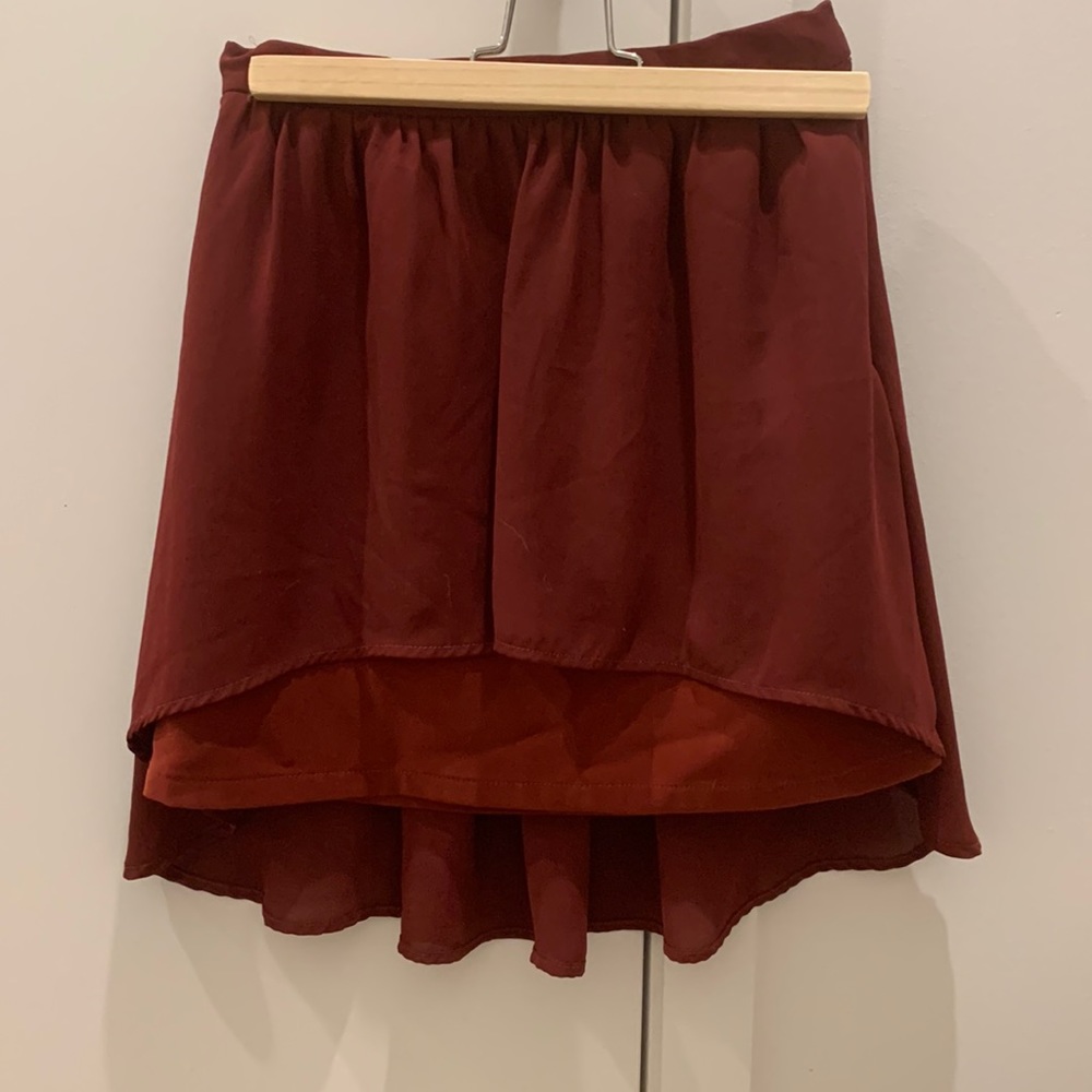 Earth Music & Ecology Double Layer Asymmetric Burgundy Skirt